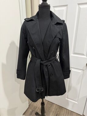 Banana Republic Black Double-Breasted Trench Coat with Waist Tie